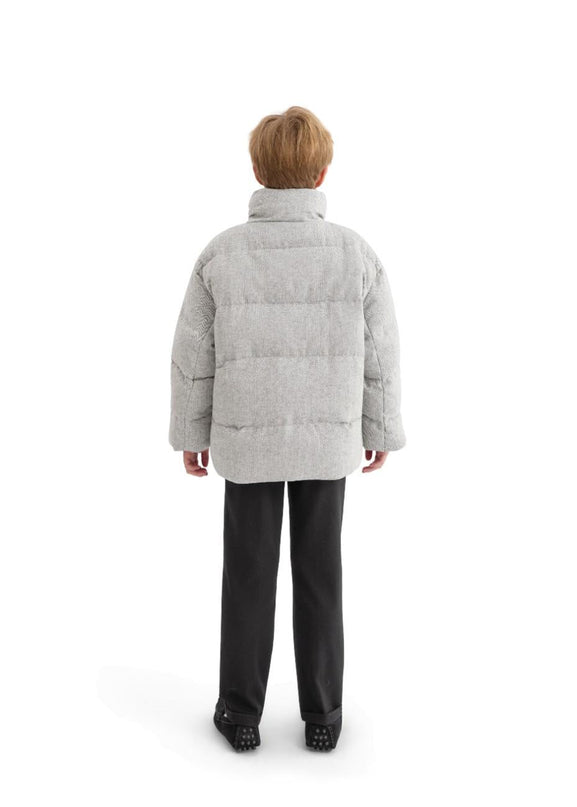 kids atelier moustache Gray Puffer Jacket with High Collar