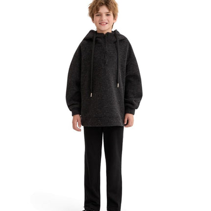 kids atelier moustache Dark Gray Half-Zip Hooded Sweatshirt