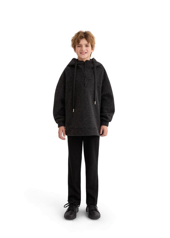 kids atelier moustache Dark Gray Half-Zip Hooded Sweatshirt