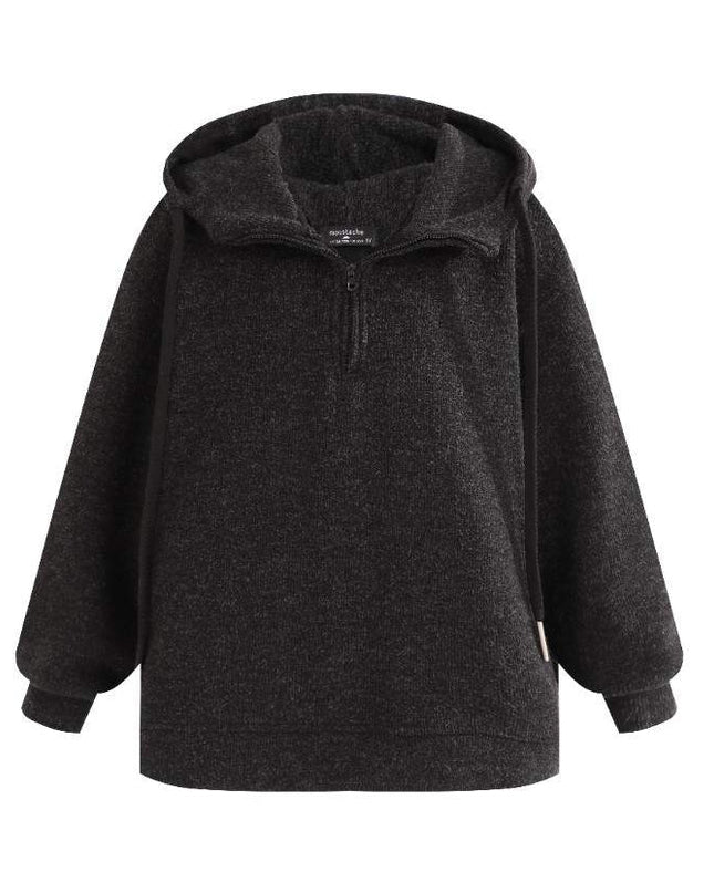 kids atelier moustache Dark Gray Half-Zip Hooded Sweatshirt