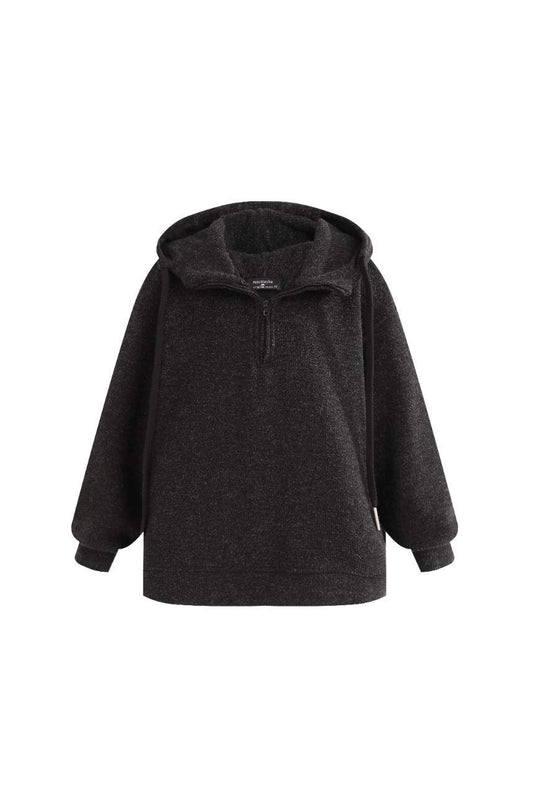 kids atelier moustache Dark Gray Half-Zip Hooded Sweatshirt