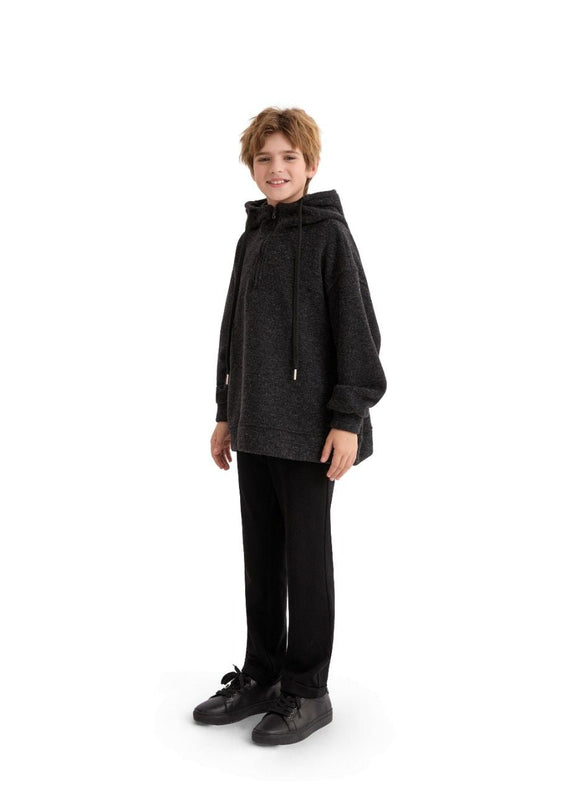 kids atelier moustache Dark Gray Half-Zip Hooded Sweatshirt