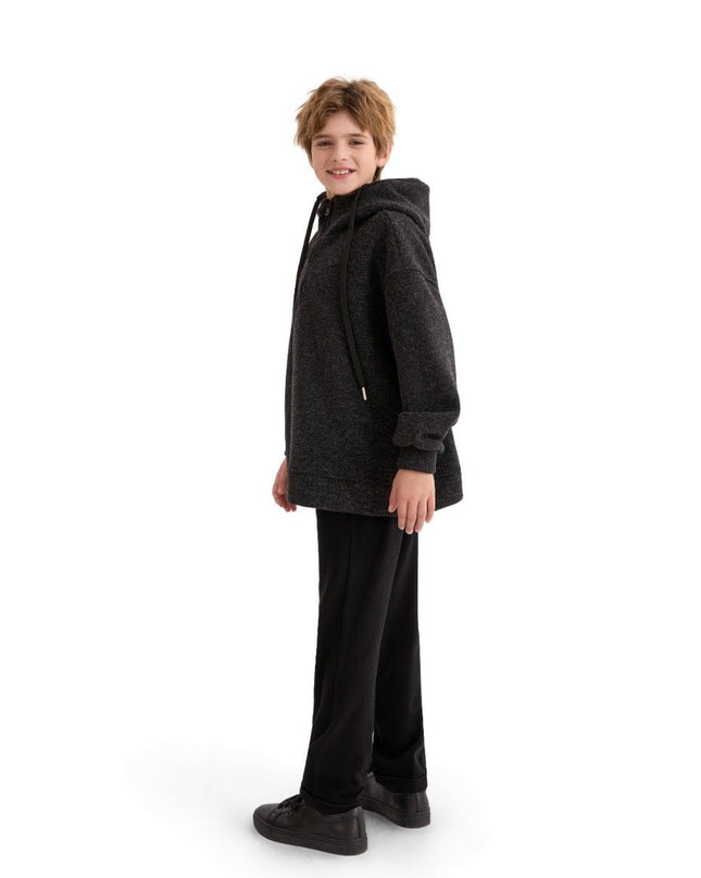 kids atelier moustache Dark Gray Half-Zip Hooded Sweatshirt