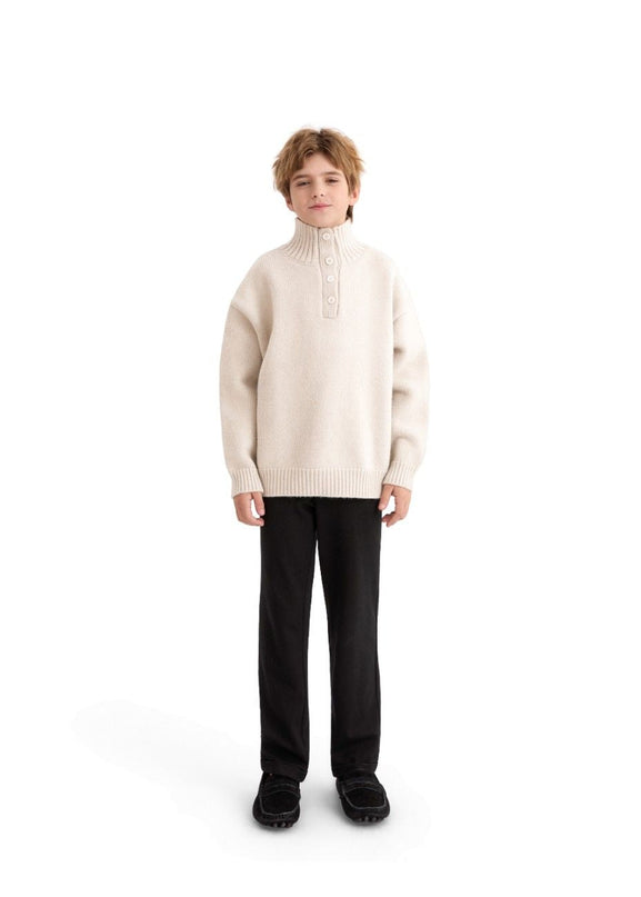 kids atelier moustache Beige Button-Up Ribbed Sweater