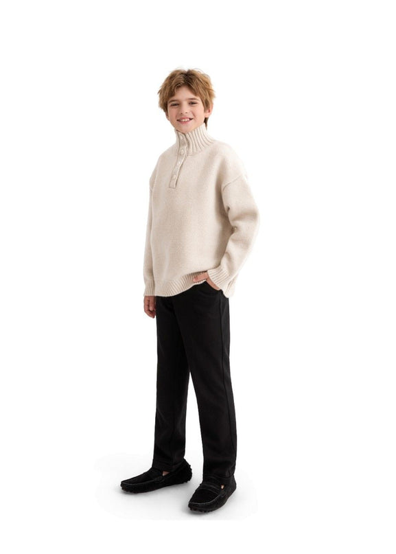 kids atelier moustache Beige Button-Up Ribbed Sweater