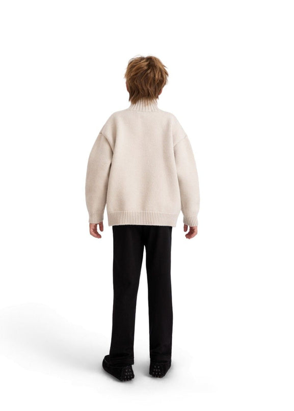 kids atelier moustache Beige Button-Up Ribbed Sweater