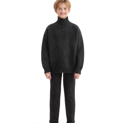 kids atelier moustache Black Button-Up Ribbed Sweater