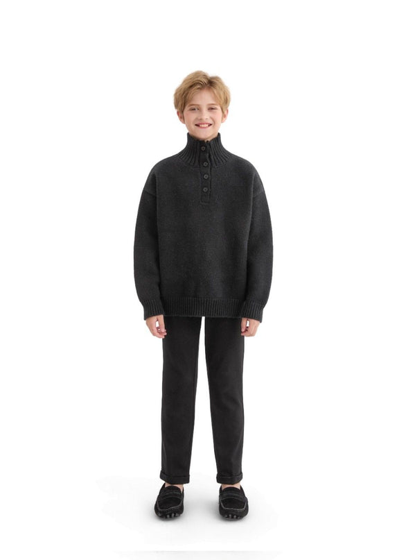 kids atelier moustache Black Button-Up Ribbed Sweater