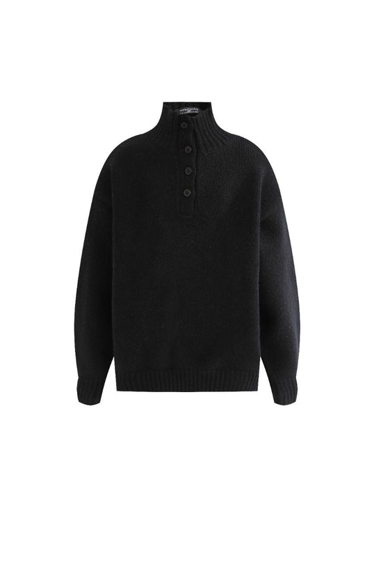 kids atelier moustache Black Button-Up Ribbed Sweater