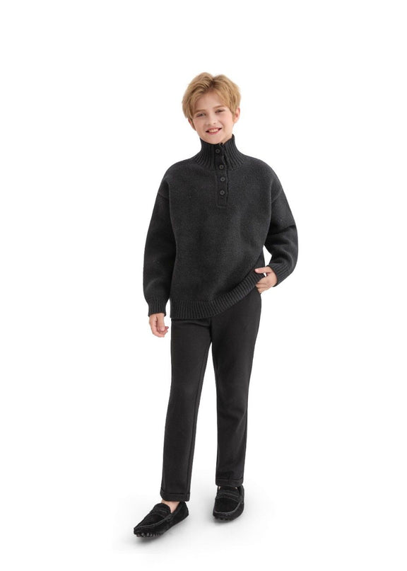 kids atelier moustache Black Button-Up Ribbed Sweater