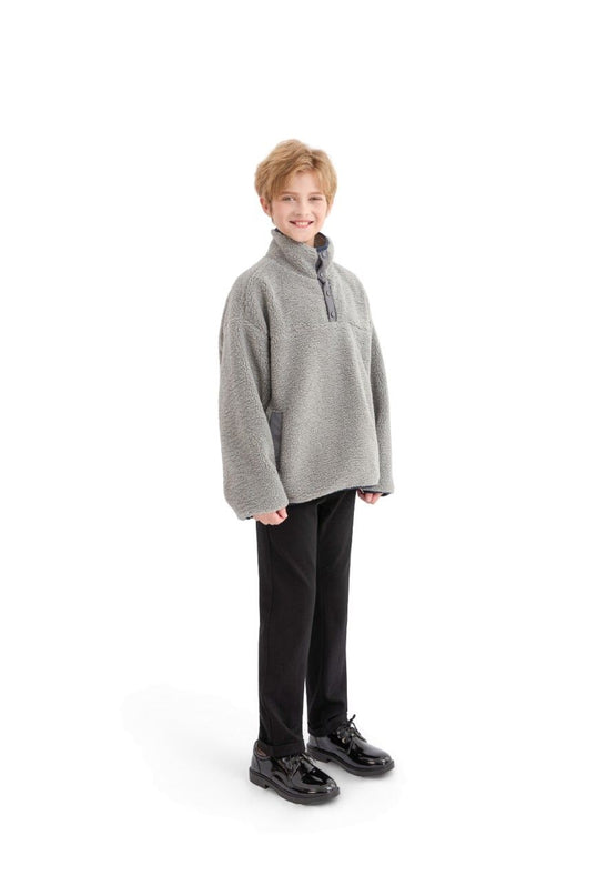 kids atelier moustache Gray Sherpa Fleece Pullover