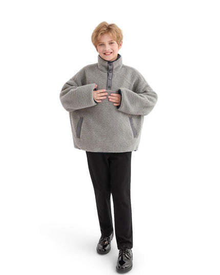 kids atelier moustache Gray Sherpa Fleece Pullover