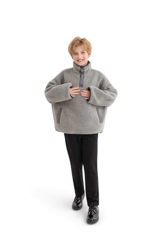 kids atelier moustache Gray Sherpa Fleece Pullover