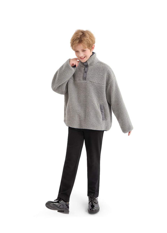 kids atelier moustache Gray Sherpa Fleece Pullover
