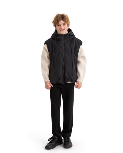 kids atelier moustache Black Hooded Puffer Vest