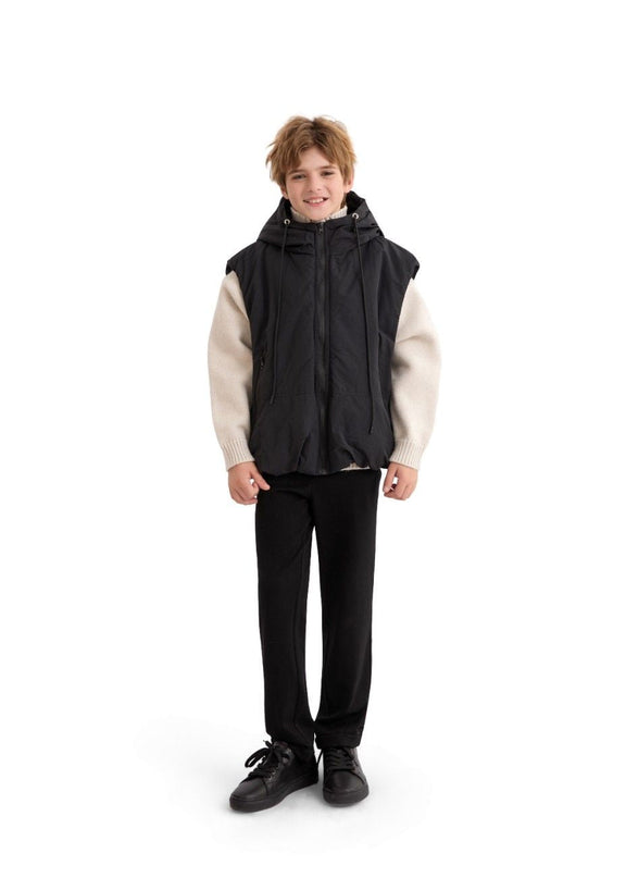 kids atelier moustache Black Hooded Puffer Vest