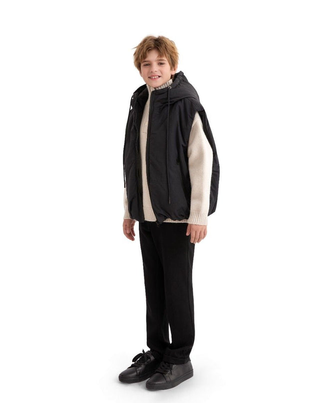 kids atelier moustache Black Hooded Puffer Vest