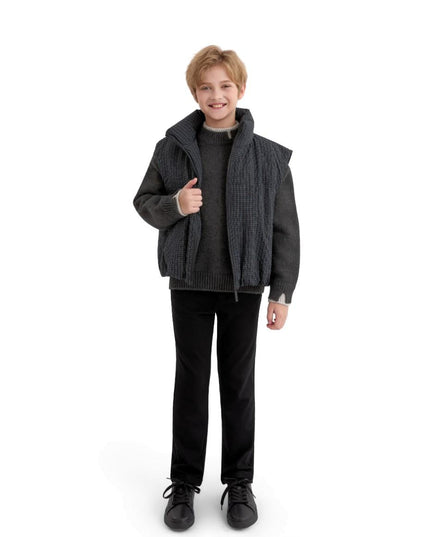 kids atelier moustache Black Grid-Pattern Quilted Vest