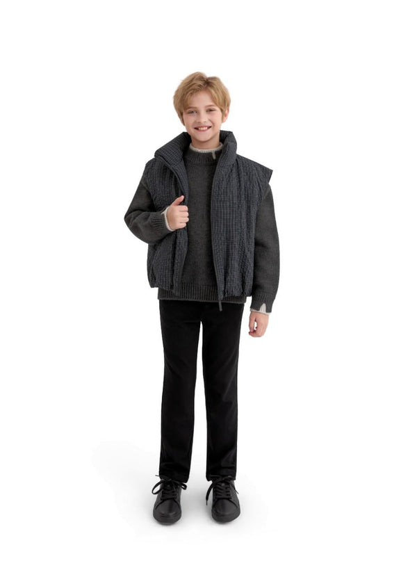 kids atelier moustache Black Grid-Pattern Quilted Vest