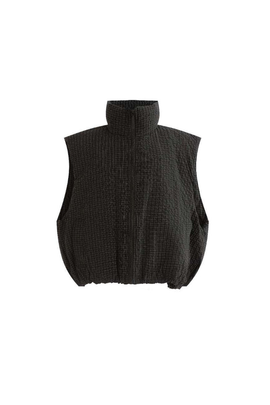 kids atelier moustache Black Grid-Pattern Quilted Vest