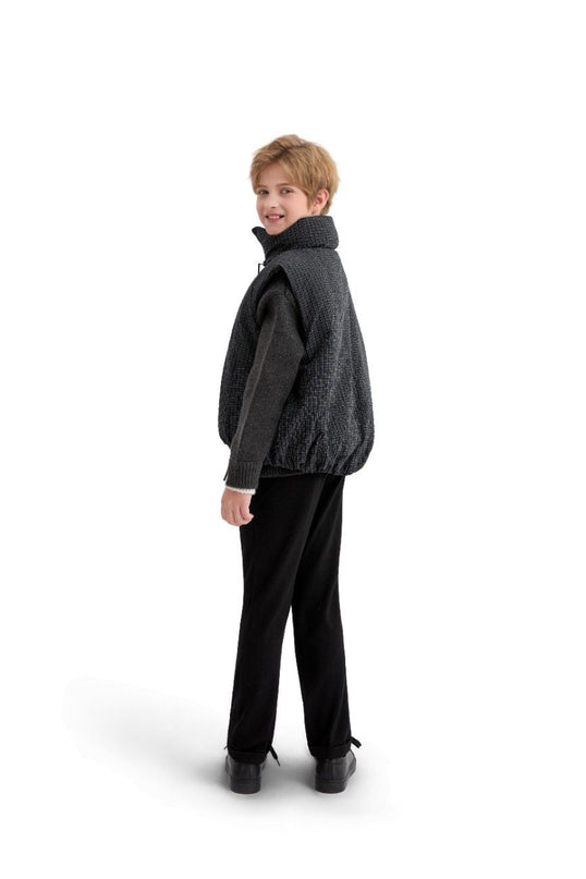 kids atelier moustache Black Grid-Pattern Quilted Vest