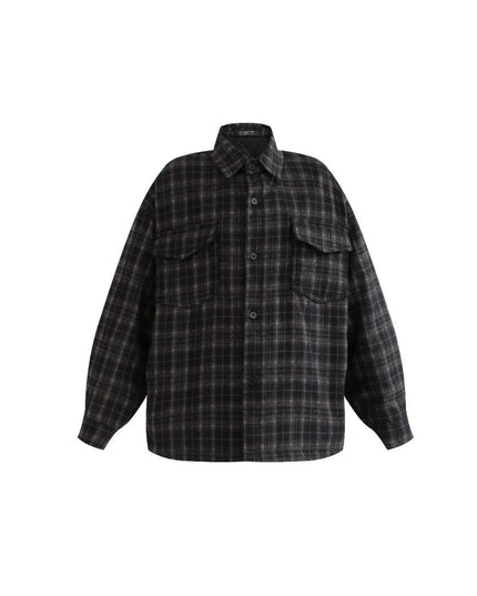 kids atelier moustache Black and Gray Plaid Flannel Shirt