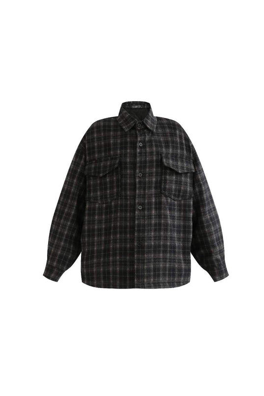 kids atelier moustache Black and Gray Plaid Flannel Shirt