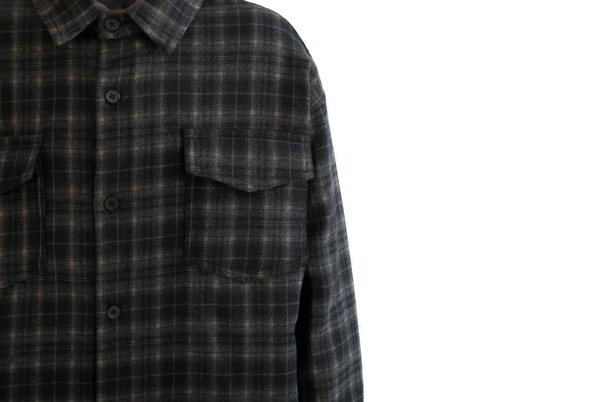 kids atelier moustache Black and Gray Plaid Flannel Shirt
