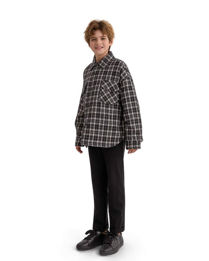 kids atelier moustache Gray Plaid Flannel Shirt