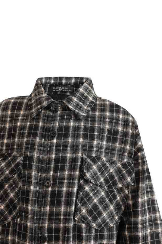 kids atelier moustache Gray Plaid Flannel Shirt