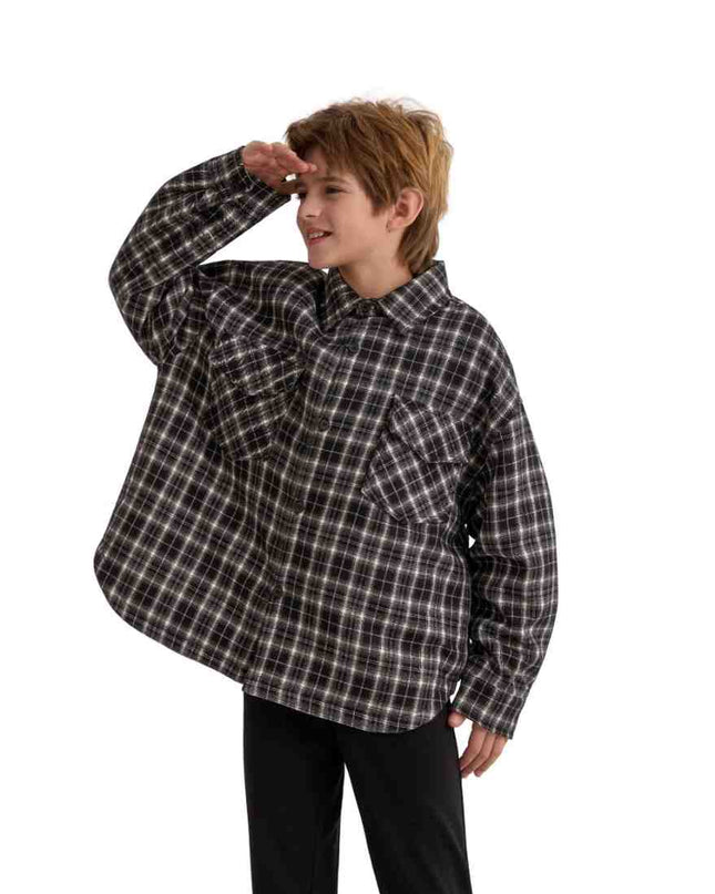 kids atelier moustache Gray Plaid Flannel Shirt