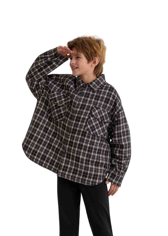 kids atelier moustache Gray Plaid Flannel Shirt