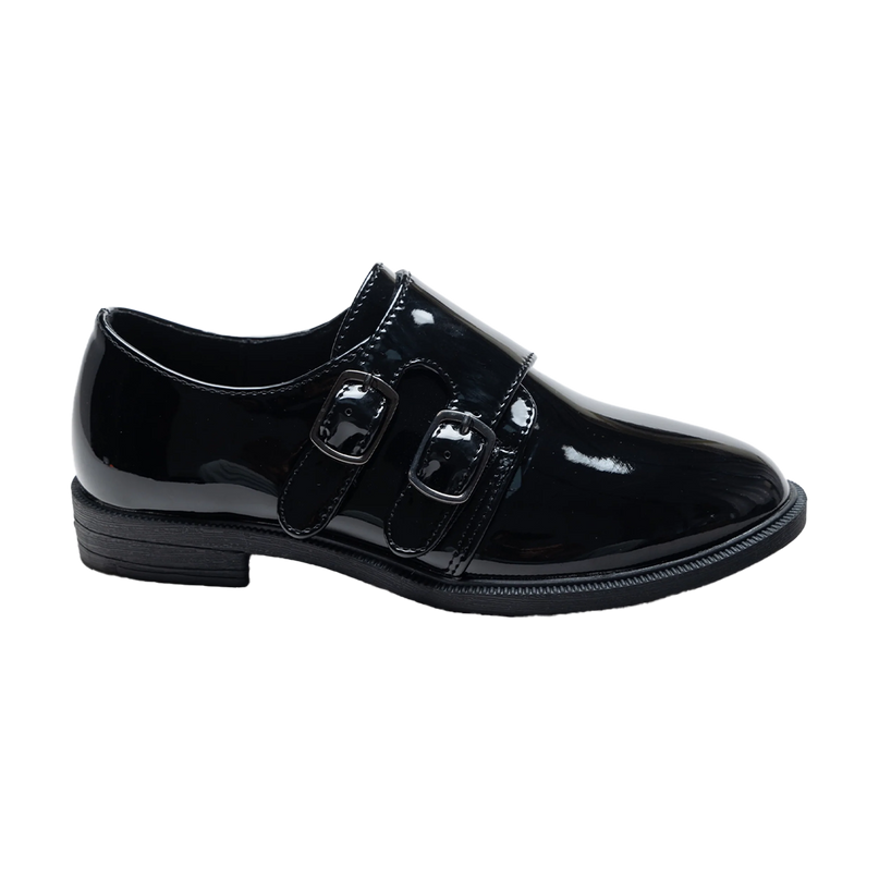 kids atelier moustache Black Patent Buckle dress shoes