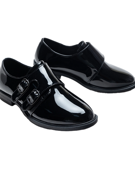 kids atelier moustache Black Patent Buckle dress shoes