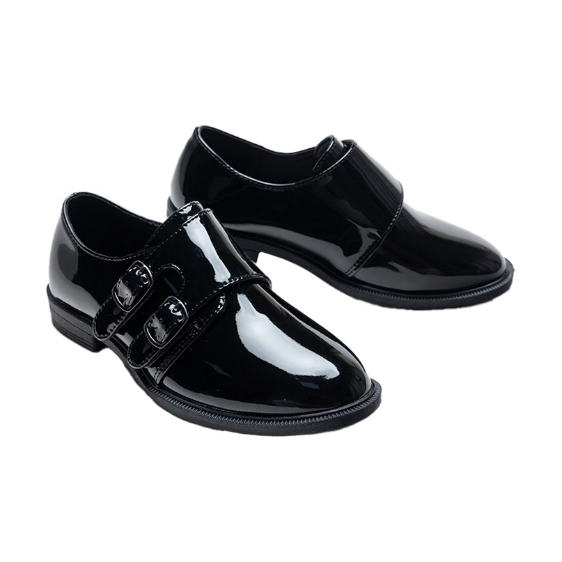 kids atelier moustache Black Patent Buckle dress shoes