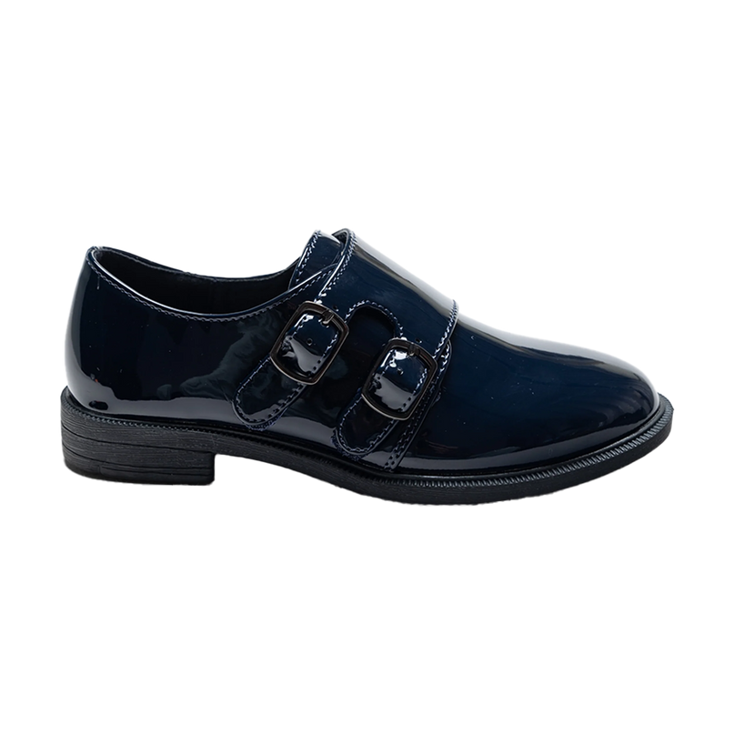 kids atelier moustache Navy Patent Buckle dress shoes