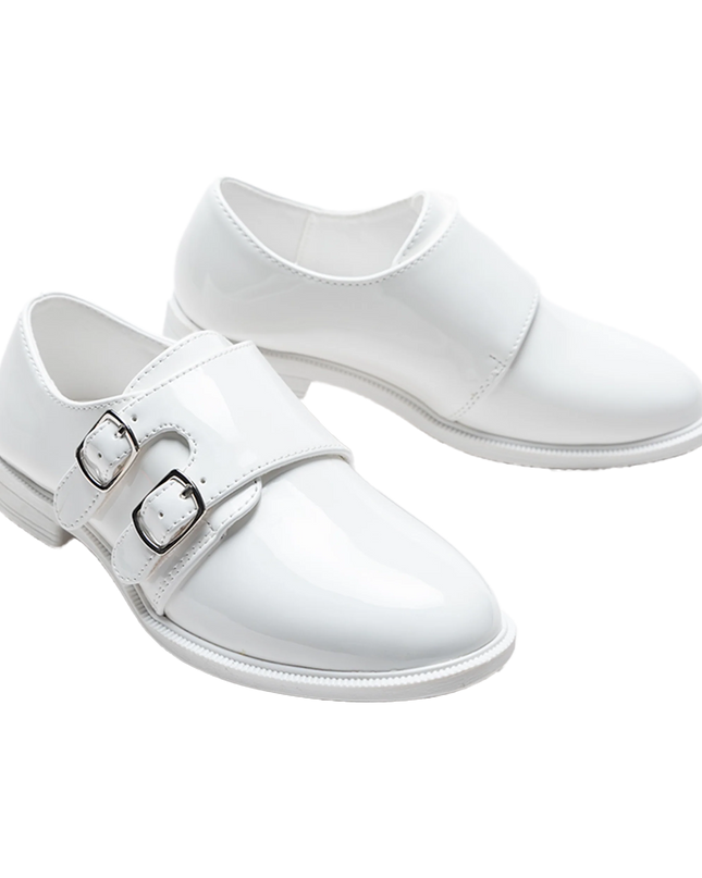 kidsatelier-moustache-White-Patent-Buckle-dress shoes