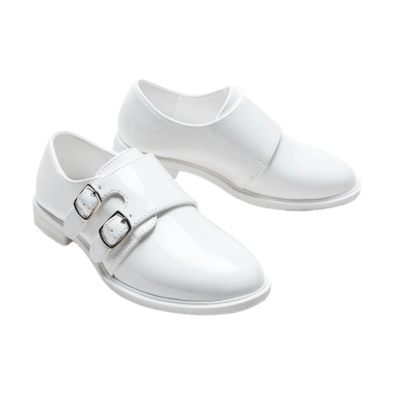kids atelier moustache White Patent Buckle Dress shoes