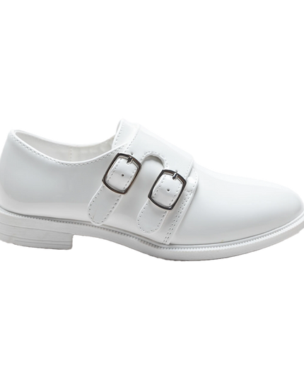 kids atelier moustache White Patent Buckle Dress shoes