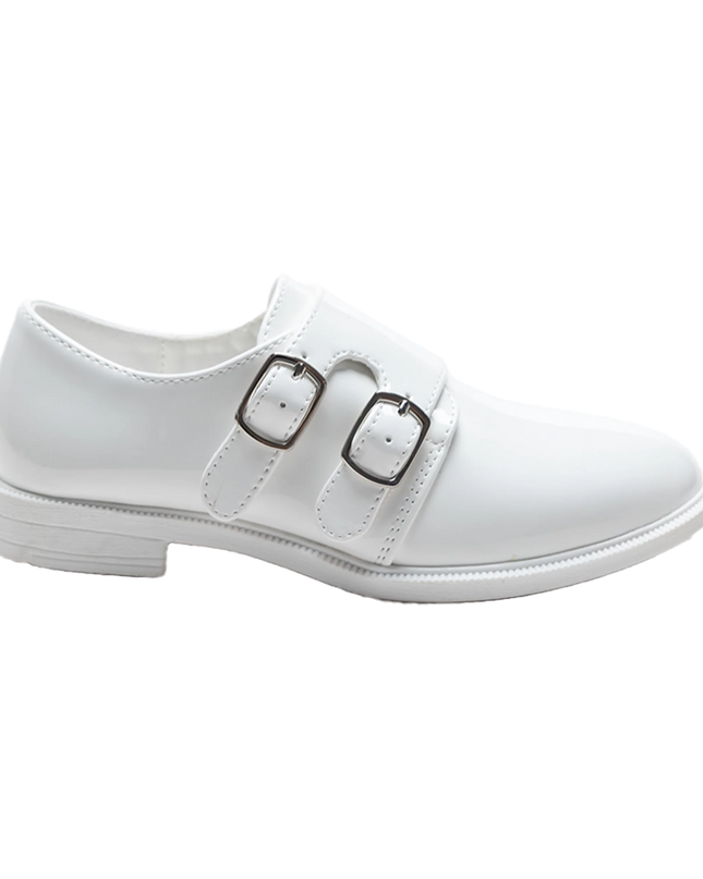 kidsatelier-moustache-White-Patent-Buckle-dress shoes