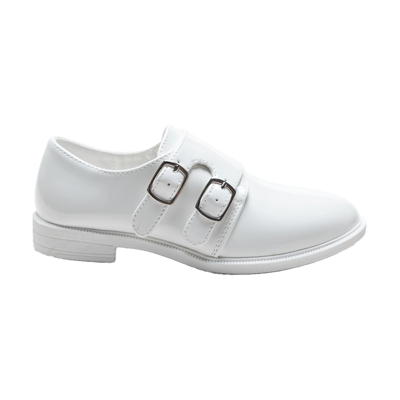 kids atelier moustache White Patent Buckle Dress shoes