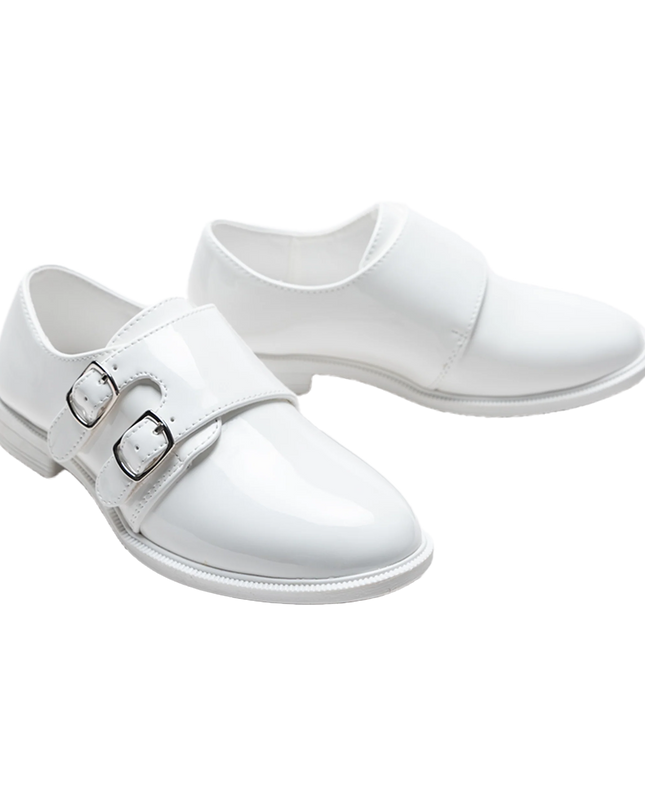 kidsatelier-moustache-White-Patent-Buckle-dress shoes