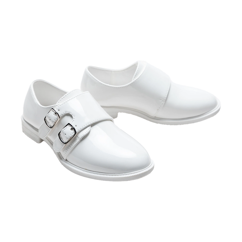 kids atelier moustache White Patent Buckle Dress shoes