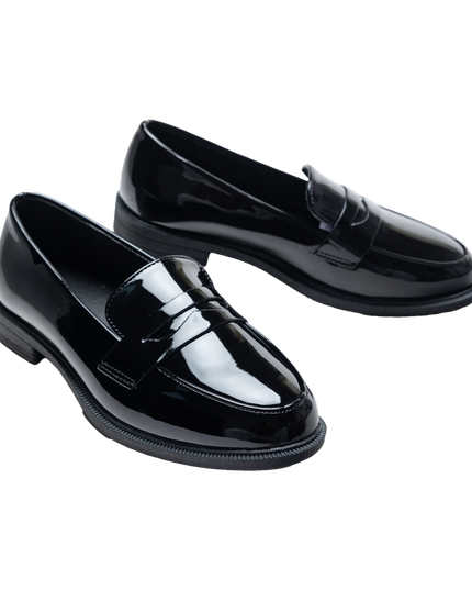kids atelier moustache Black Patent Penny Loafers