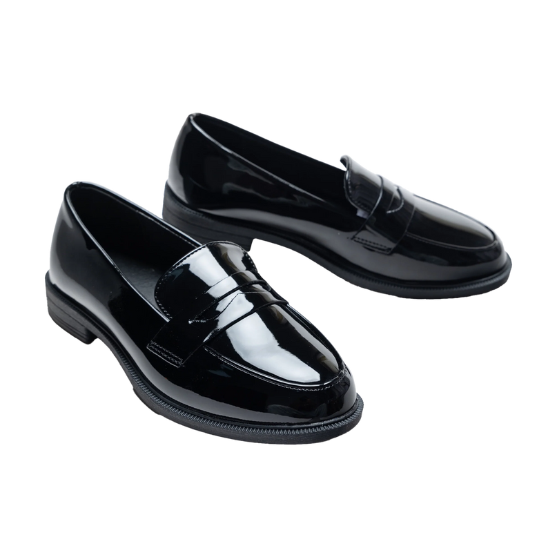 kids atelier moustache Black Patent Penny Loafers
