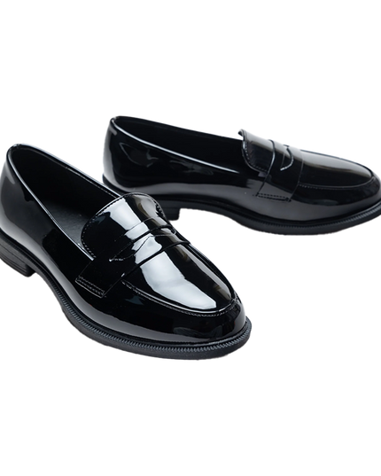 kids atelier moustache Black Patent Penny Loafers