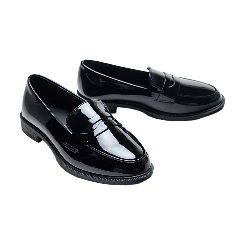 kids atelier moustache Black Patent Penny Loafers