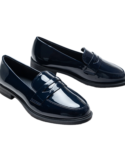 kids atelier moustache Navy Patent Penny Loafers