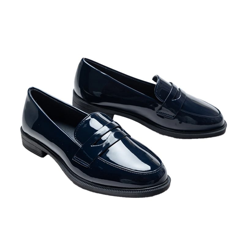 kids atelier moustache Navy Patent Penny Loafers