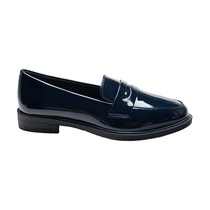 kids atelier moustache Navy Patent Penny Loafers